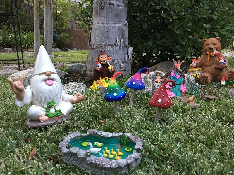 GlitZGlam Rocker Gnome George with Zen Frog - This Garden Gnome Combines Peace, Tranquility and Rock N Roll for Your Fairy Garden - Image 5